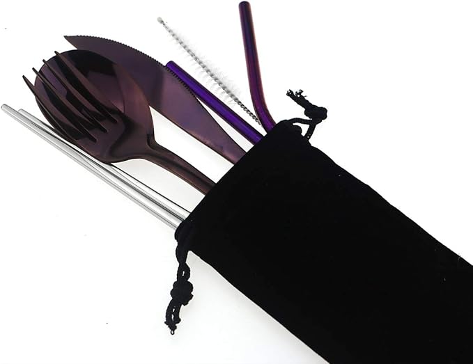 7 Pcs Portable Flatware Set, 304 Stainless Steel Cutlery Set Travel Utensils Set - Image 3