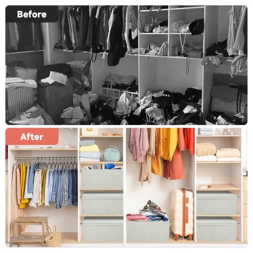 Storage Bins With Lids Closet Organizer Cabinet Box For Clothes (Light gray-green / 2 Pack)