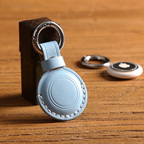 Genuine Leather Keychain Holder Compatible with Airtag ([1 Pack] Blue V1.0)