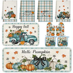 10 Pcs Fall Thanksgiving Pumpkin Kitchen Decor Set (Light Blue / Classic Pumpkins)