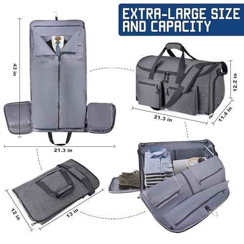 2 in 1 Garment Duffle Bags for Travel Mens Carry (Grey)