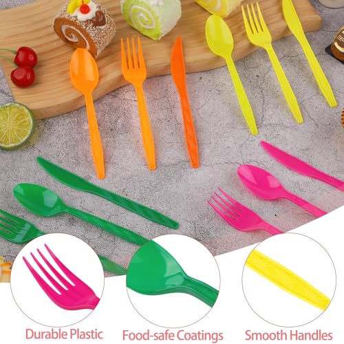 360 Pieces Neon Party Plastic Cutlery Set (Neon Color)