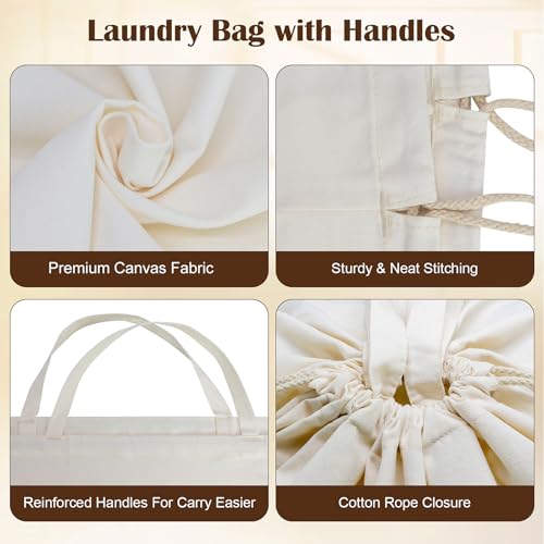 Canvas Laundry Bags with Handles & Rectangular Base (Beige XL | Rectangular Base / 19.6"Wx15"Depthx27.6"H)