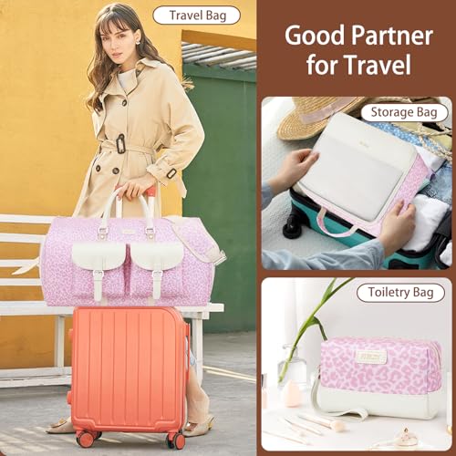 Garment Bag for Travel Convertible Carry on Travel Duffel Bag for Men Women (A06-Pink)