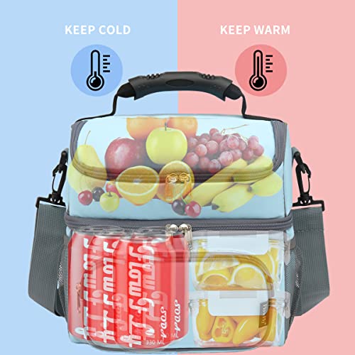 Double Layer Cooler Insulated Lunch Bag Adult Lunch Box Large Tote Bag for Men (Light Sky Blue)