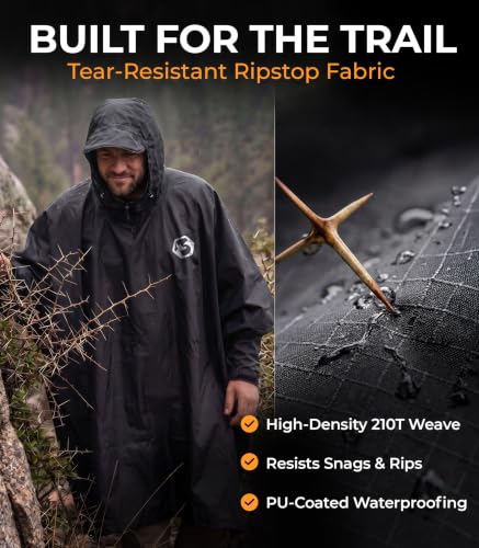 Extra Long Rain Poncho for Tall Adults (One Size / Black)