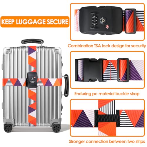 TSA Adjustable Travel Luggage Strap Suitcase Belt Travel Bag Accessories 1.96 in W x 6.23 ft L (Brilliant Triangle-With TSA Lock)