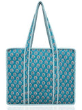 100% Cotton Quilted Tote Bag For Women (Ball Blue Purple Thorn Floral Print)