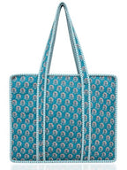 100% Cotton Quilted Tote Bag For Women (Ball Blue Purple Thorn Floral Print)