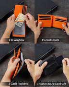 Wallet for Men RFID Blocking Genuine Leather Bifold Wallets (black stripe orange)