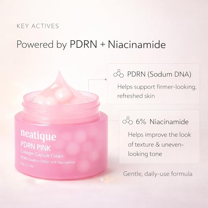 Sodium DNA PDRN Pink Collagen Capsule Cream, Firming & Hydrating Face Moisturizer with 6% Niacinamide for Plump, Smooth, Dewy-Looking Skin, Lightweight Moisturizing Cream, 2.13 oz