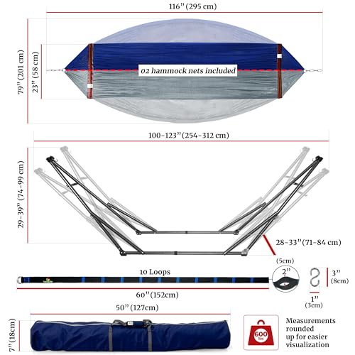 Heavy Duty Hammock with Stand 600lbs for Indoor Outdoor (Combo - Blue)