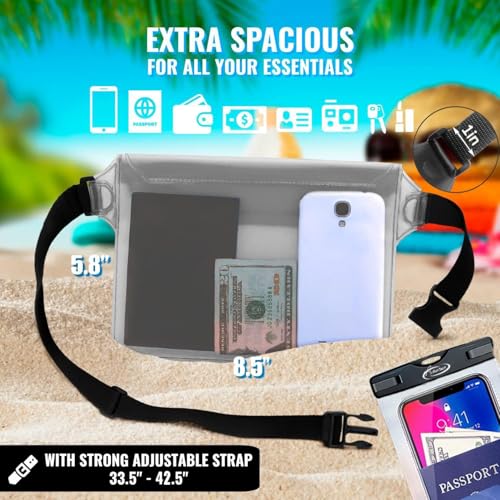 Waterproof Cell Phone Bag (2 * phone cases(black) + 2 * fanny packs(clear) / REGULAR SETS)