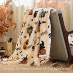 Halloween Fleece Throw Blanket (Halloween Pumpkin Cat / Throw(50" X 60"))