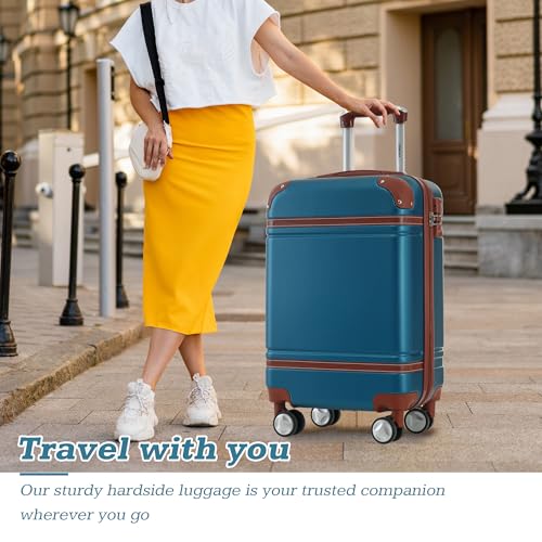 Suitcase Set 28 IN Expandable Luggage with TSA Lock Spinner Wheels (Vintage Luggage / Blue(28+bags))