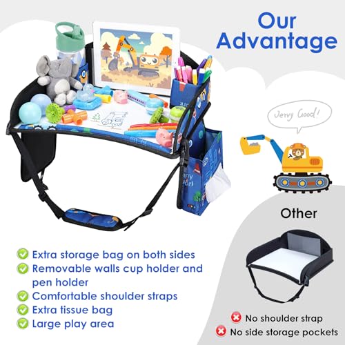 Kids Travel Tray for Toddler Car Seat (Dark Blue Car/Purple Mermaid--2PCS)