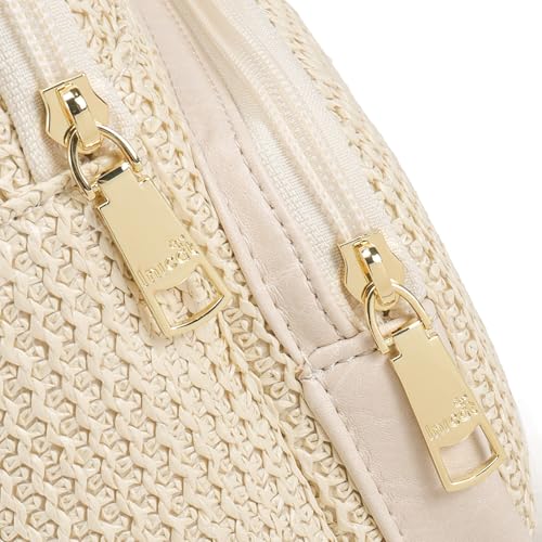 Faux Straw Crossbody Bags for Women Small RFID Summer Sling Bag (Boho White Thick)