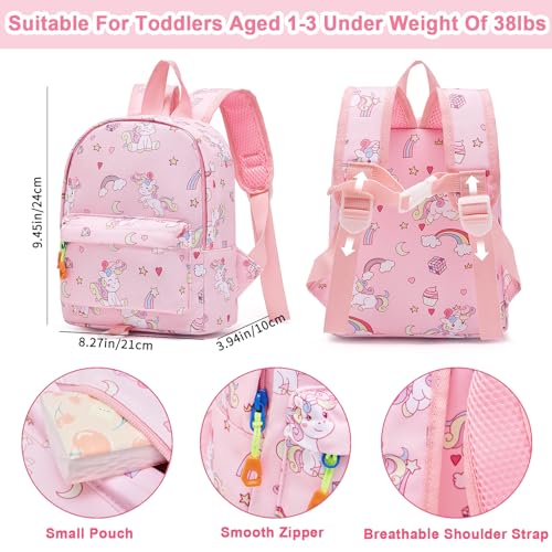 Toddler Backpack Leash with Anti Lost Wrist Link (Pink/Unicorn, Pink Link)