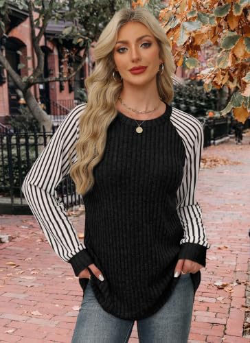 Womens Tops Long Sleeve Shirts Sweaters for Women Fall Teacher Outfits (XX-Large / Black White)
