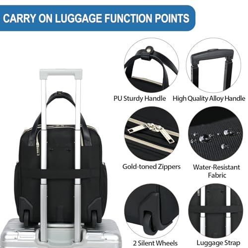 Underseat Carry On Wheeled 16" Bag with Wheels (Black-Gold Zipper / 16 Inch Roller)