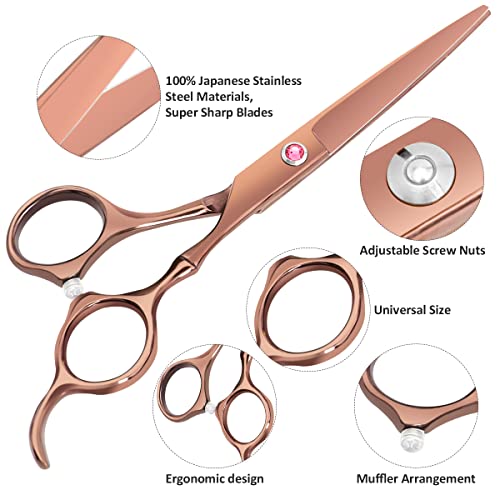 Professional Hair Cutting Scissors Sets Stainless Steel Barber Hairdressing Scissors Multifunctional Salon Thinning Scissors Straight Shears Tools Gifts for Mom Dad and Friends (Brown)