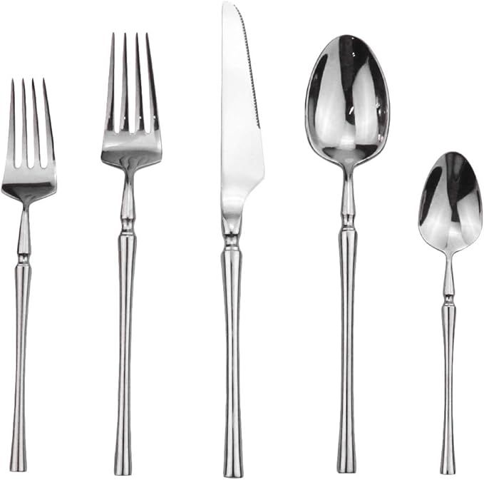 Gugrida Silver Silverware Set, 5-Piece 18/10 Stainless Steel Flatware Cutlery - Image 3