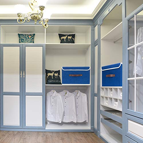 Foldable Storage Boxes with Lids 5 Pack Fabric Storage Bins with Lids (5 pack / Classic Blue)