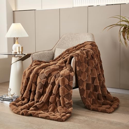 Luxury Faux Fur Rabbit Fur Throw Blanket Brown 60"*80" (Faux Fur Brown / 60"*80")