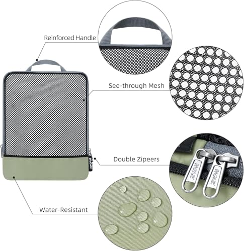 4 Set/6 Set/8 Set Compression Packing Cubes Travel Accessories Expandable Packing Organizers (Half Mesh, 6-Matcha Green) (6-Matcha Green / Half Mesh)