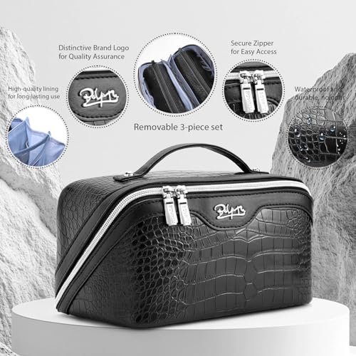 Travel Makeup Bag Cosmetic Bags for Women (E-1-Black)