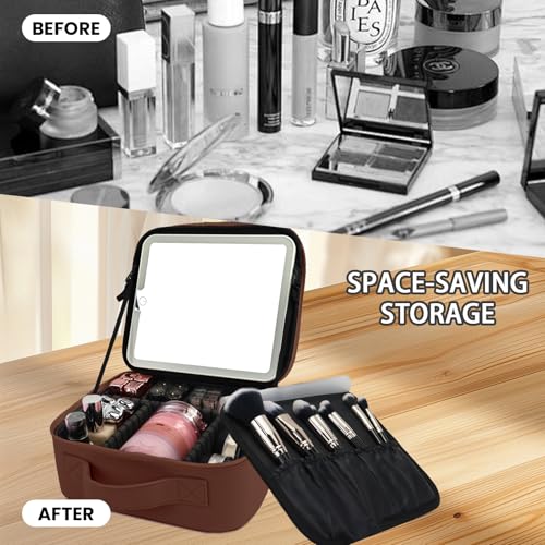 Makeup Bag with Mirror (Dark Brown / Makeup bag with LED lights)