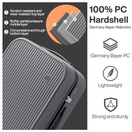 26 Inch Large Checked Luggage PC Hardshell Suitcases with Wheels for Travel Woman Men (Rock Gray TSA2 / 26-inch)