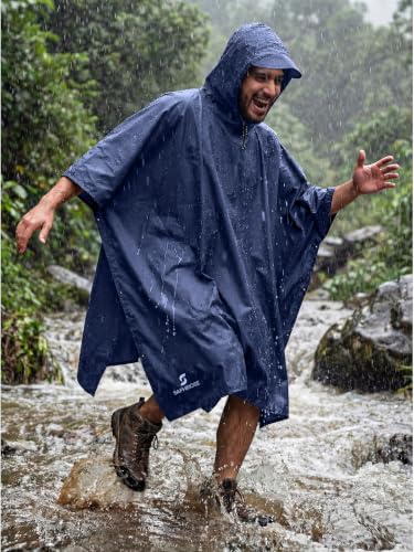 Adult Rain Poncho Waterproof Hooded Raincoat Lightweight Packable (One Size / Blue 1 Pack)