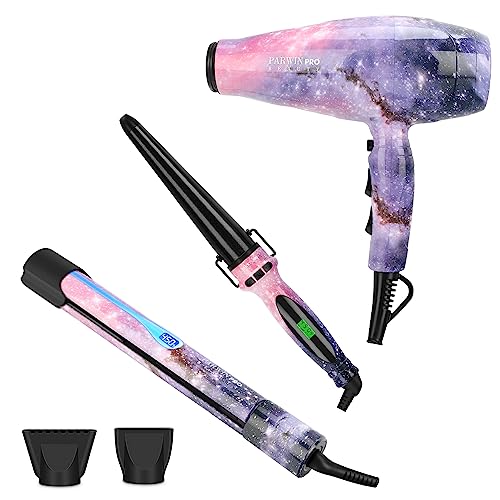 3 in 1 1875W Hair Dryer Straightening Curling Iron Set (Galaxy)