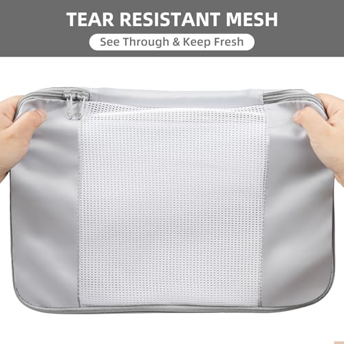 8 Set Packing Cubes Various Sizes Packing Organizer for Travel Accessories Luggage Carry On Suitcase (08-Light Grey / 8 Set-middle Mesh)