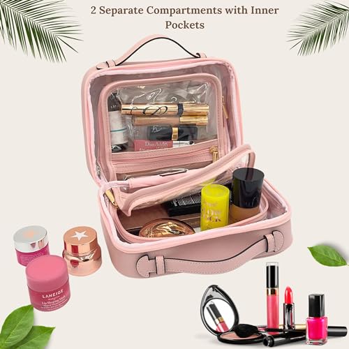Clear Makeup Bag Toiletry Bag for Women Cosmetic Case Large Capacity Travel Make Up Bag Organizer Transparent Storage Compartment TSA Approved (PINK)