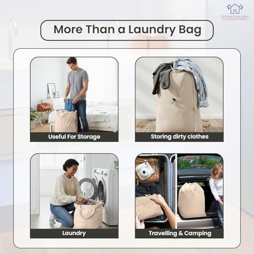 LFH Home Cotton Rich Canvas Extra Large Laundry Bag with Drawstring and Handles Heavy Duty (24”x36” (Pack of 4) / Natural)