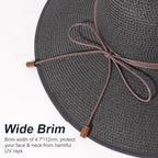 Womens Sun Straw Hat Bowknot Hat Summer Wide Brim Bucket Hats Foldable Beach Sun Hats Roll up UPF 50+ (1 Pack Bowknot Hat: Black, 4.7" Brim)