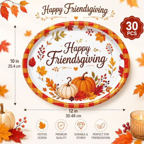 Thanksgiving and Friendsgiving Large Oval Paper Plates 30 Count (Fall Harvest Multicolor (orange, Brown, Yellow, Red))