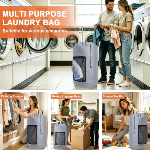 Laundry Bag Backpack Durable Laundry Bag with Shoulder Straps and Mesh Pockets Portable Laundry Hamper Dirty Clothes Bag for College (Gray / 1 Pack)