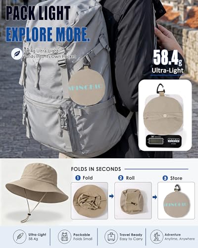 Water Resistant UPF 50+ Sun Bucket Hat Packable Brimmed for Women Men Khaki (One Size / Khaki)