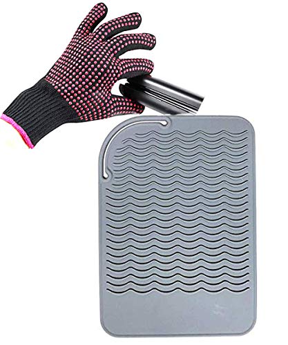 Heat Resistant Glove with Silicone Bump Mat for Curling Iron (Grey G)