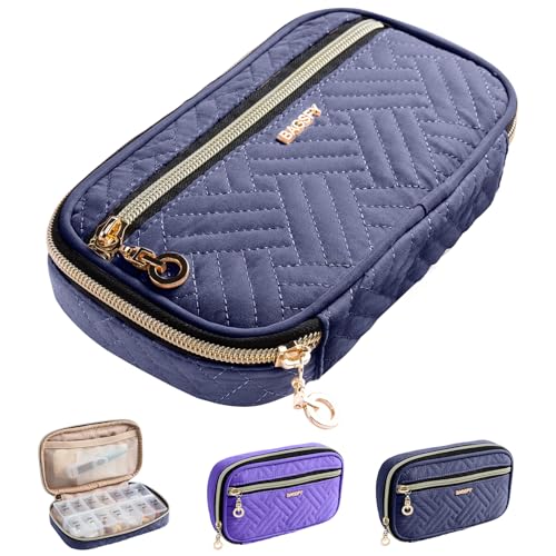 Travel Pill Organizer 2 Times a Day with Cute Fabric Pill Case (Blue / Large)