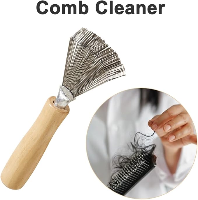 1Pc Hair Brush Cleaner Tool Rake Comb Cleaner Brushes Mini Hair Dirt Remover Brush with Metal Wire Rake Wooden Handle Hair Brushes Styling Tools and Appliances