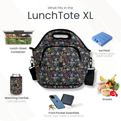 LunchTote Zippered Bag Insulated Neoprene Caddy (Blushing Blooms / X-Large 6.5 Quart Lunch Tote)