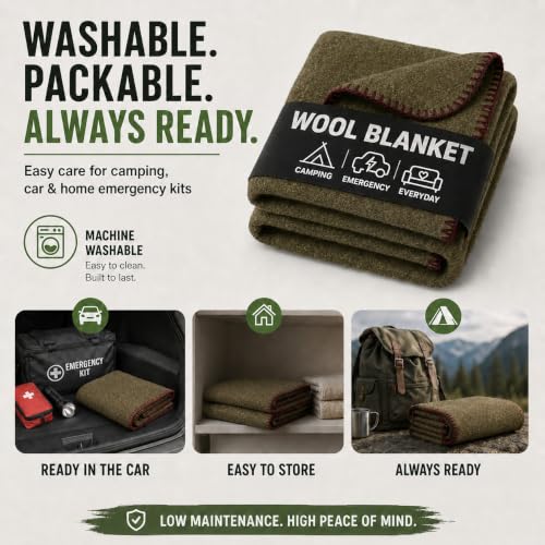 JMR Wool Camping Blanket 10 (Olive Green / 62x84 - 10 Pack)