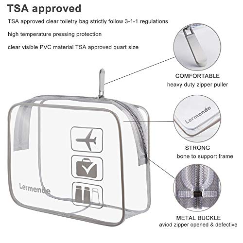 Clear Toiletry Bag TSA Approved Quart Size Travel Carry On (Gray / 3 Pack)