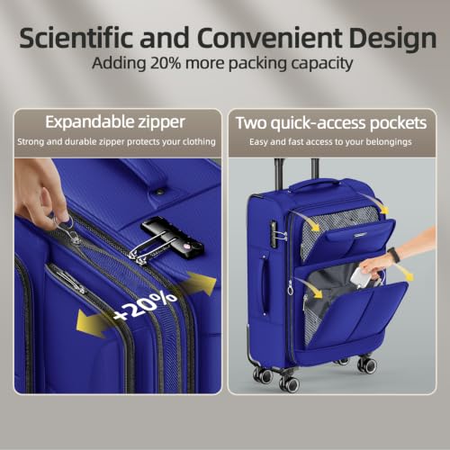 Luggage Sets 3 Piece Softside Expandable Durable Suitcase Sets (Royal Blue / 20in24in28in)