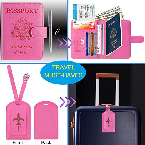Passport Holder With Luggage Tag (114#Pink / Passport Covers)