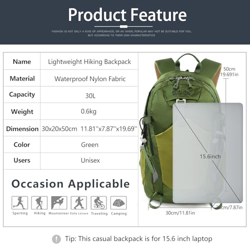 30L Hiking Backpack With Rain (Green 2.0 / 30L)